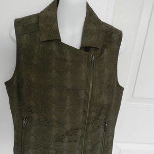 Hinge olive green/gold patterned dual look sleeveless vest